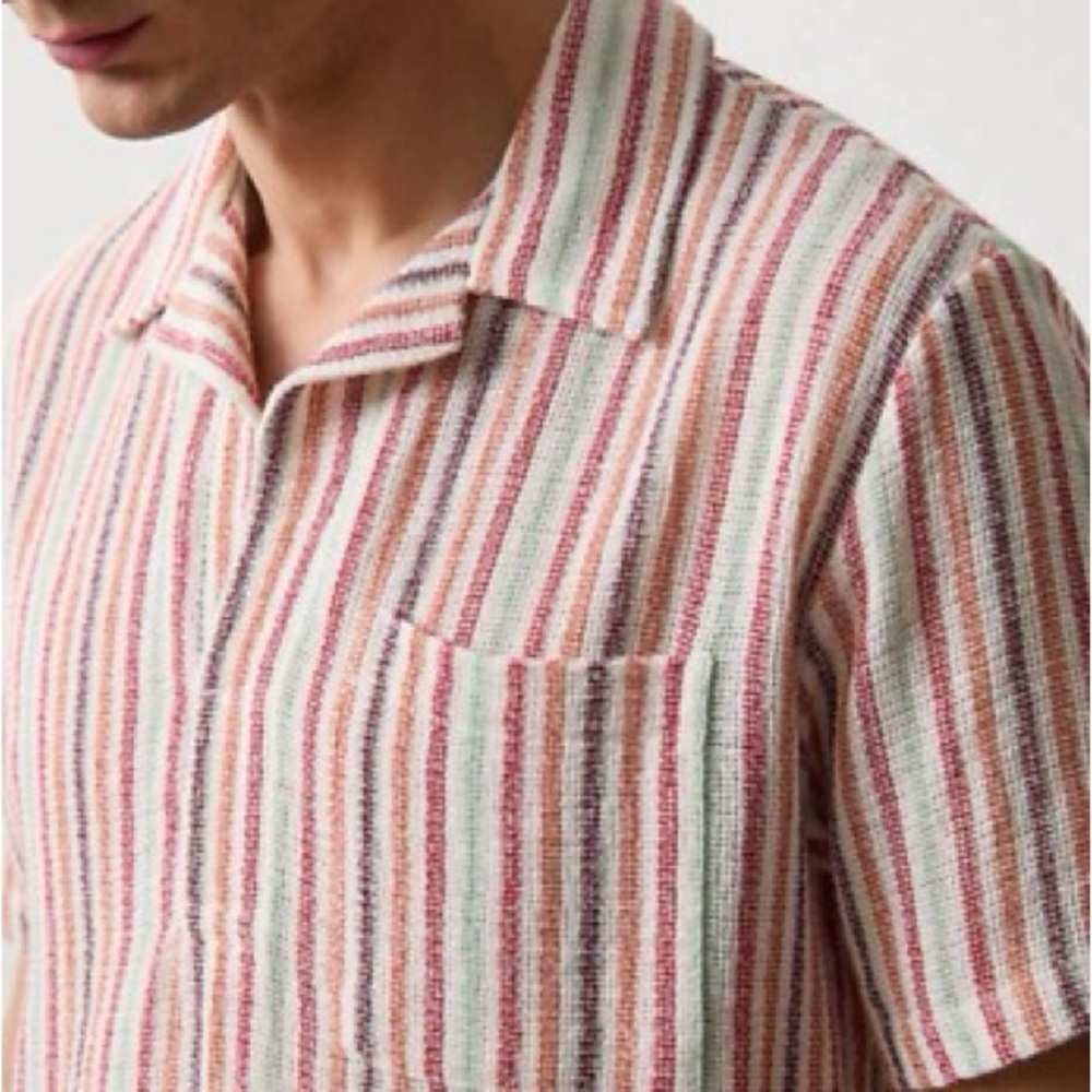 Todd Snyder Multicolor Stripe Short-Sleeve Shirt - Pink, Green, Cream